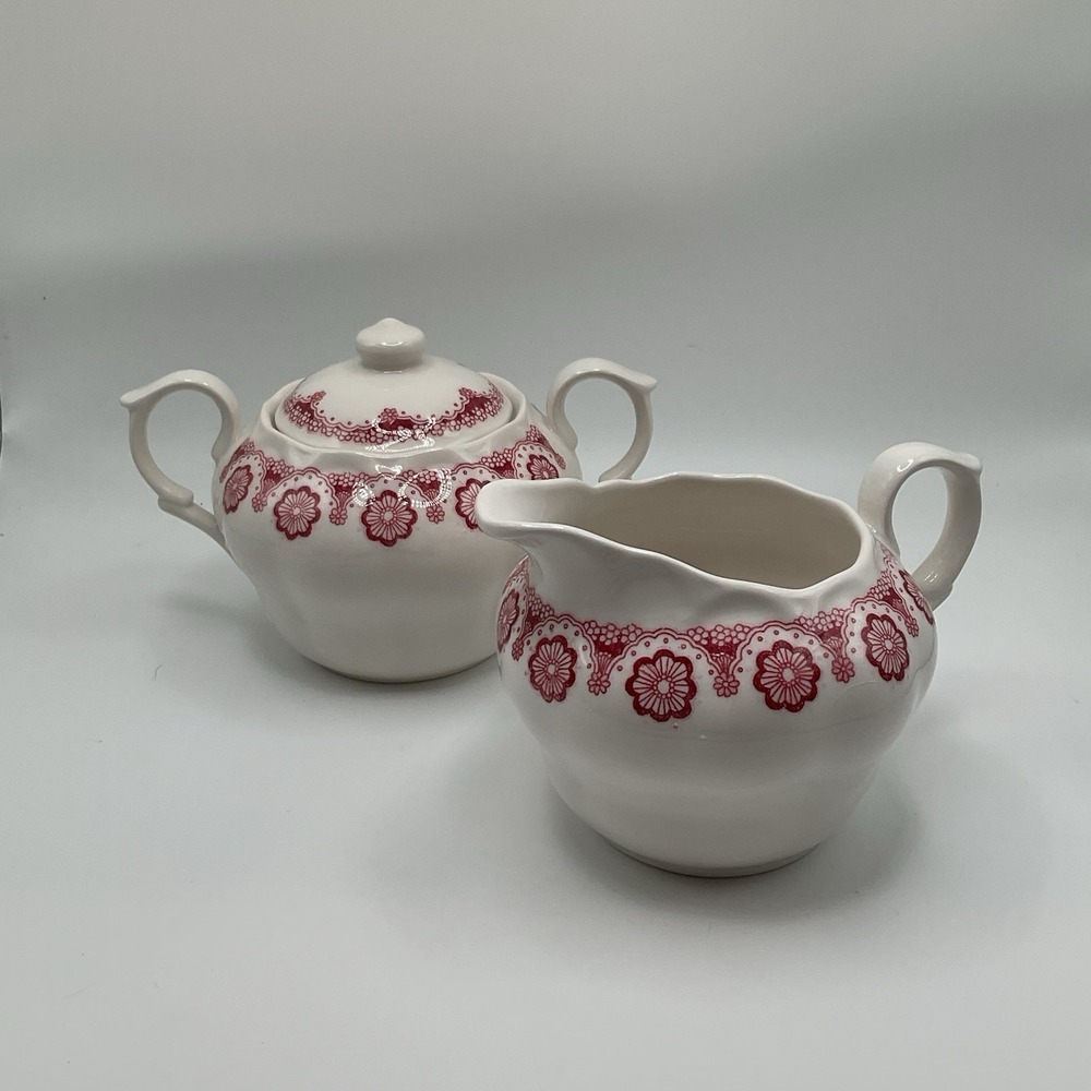 Nikko Kingstone Perfection Pink Sugar Bowl‎ & Creamer Floral Japan